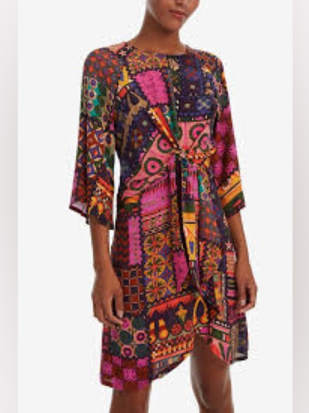 Desigual Multicolor Geometric & Floral Print Dress — Purple, Teal, Orange, Pink